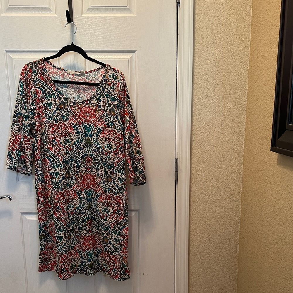 Soft Surroundings Multicolor Patterned Midi Dress